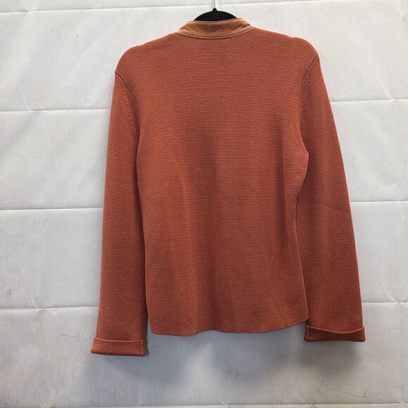 Sigrid Olsen Leather Front Silk Cotton Knit Jacket Rust Full Zip Cardigan Large - Picture 6 of 11